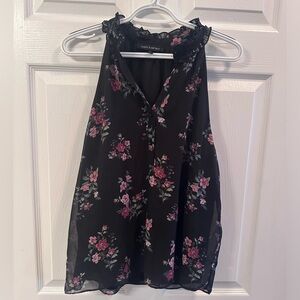 Supply & Demand Women’s Black Floral V-Neck Tank Top Blouse Ladies Used Large